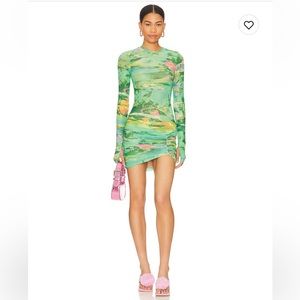 Mirza Mini Dress in Acid Green Marble